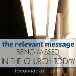 With all of the efforts by the church to be relevant to the world, there is something we are missing that has, in fact, stripped our message of all relevance! Click to read what the church today is missing.