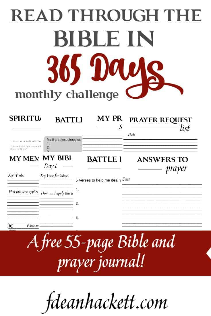 Accept the Bible Reading Challenge for 2017 and read through the entire Bible in just 365 days with this free 55-page quiet time journal.