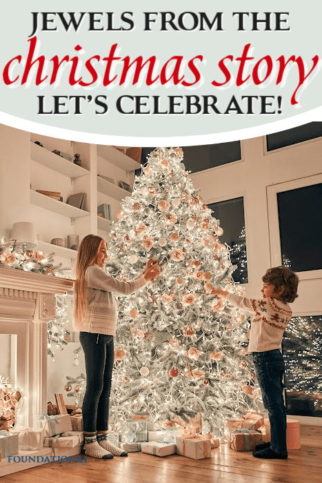 Boy and girl standing in front of decorated tree