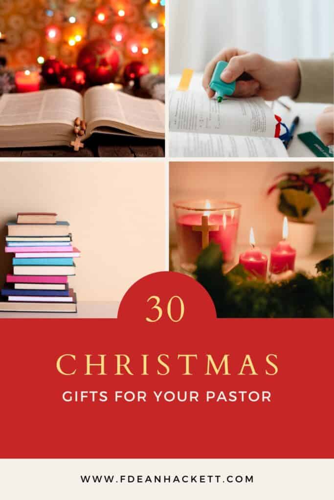 Images of a Bible in front of a Christmas centerpiece, highlighters, books, and Christmas decorations