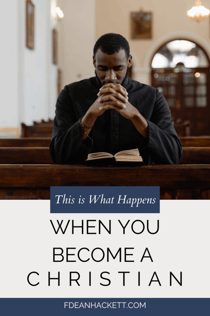Man in church kneeling and praying